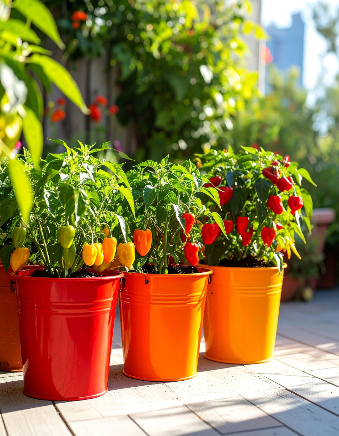 A Spicy Chili Pepper Bucket Collection - 30 bucket garden ideas