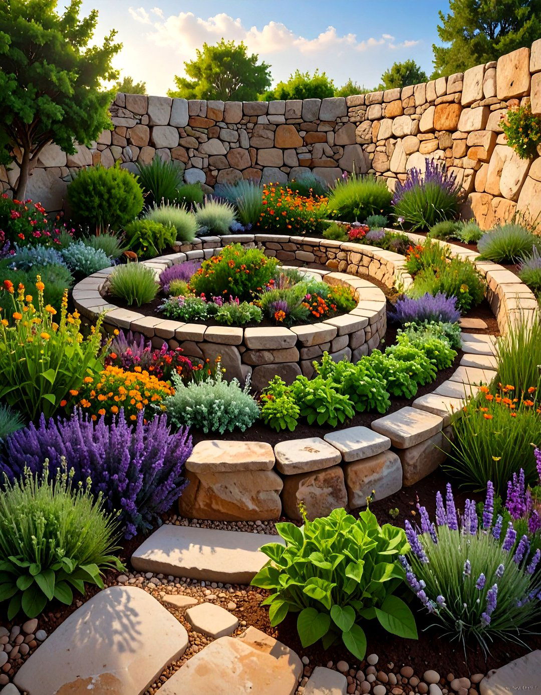 A Spiral Herb Garden with Rocks - 30 modern rock garden ideas