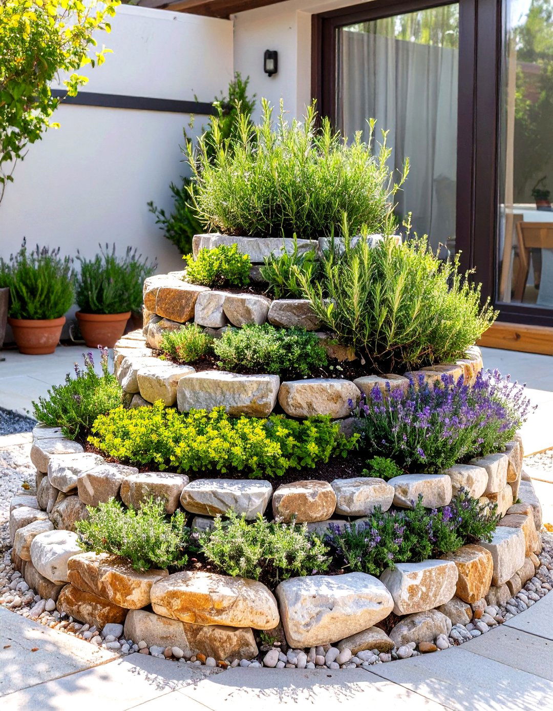 A Spiral Herb Rock Garden - 30 low maintenance small rock garden ideas