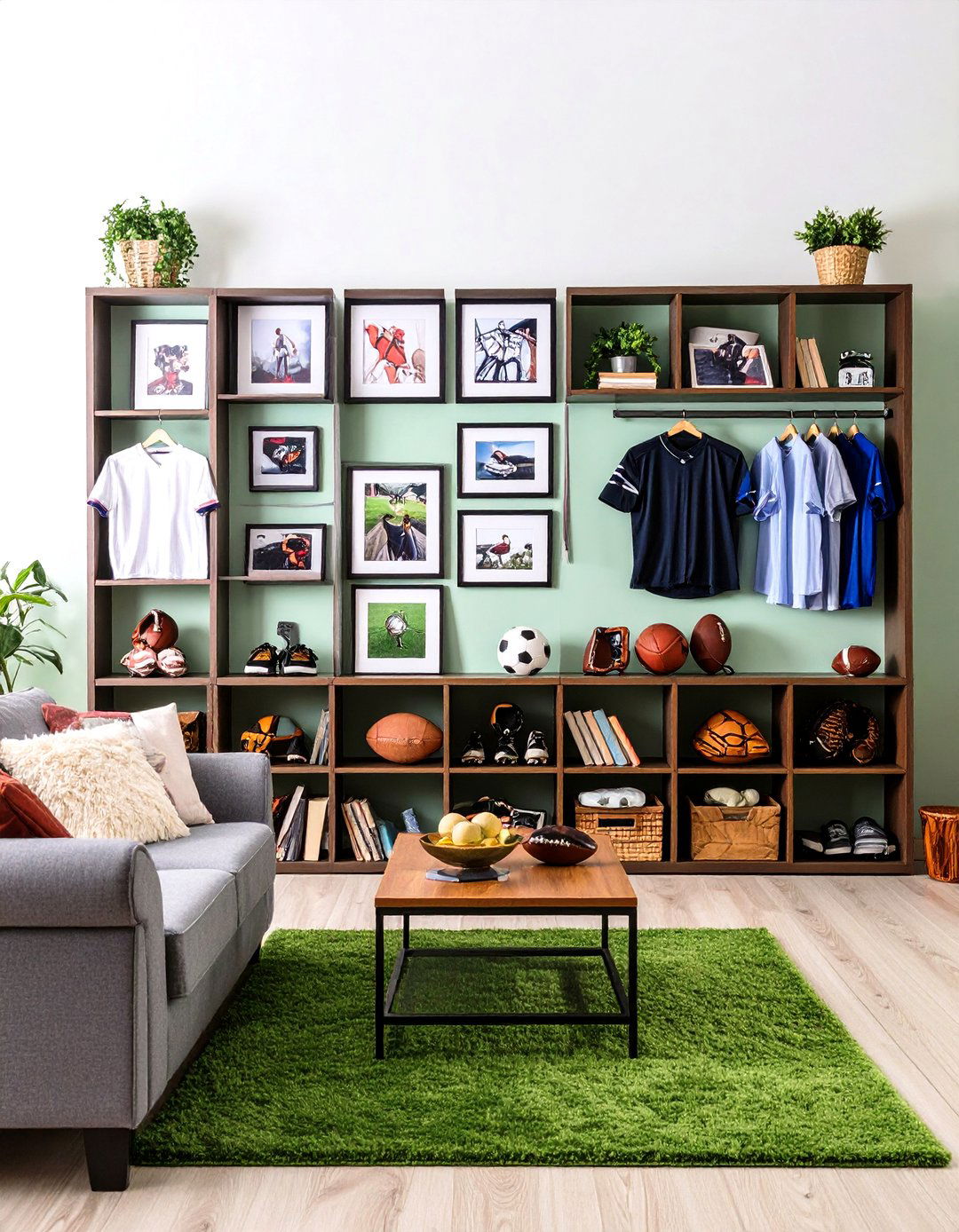 A Sports Memorabilia Showcase - 30 family room wall decor ideas