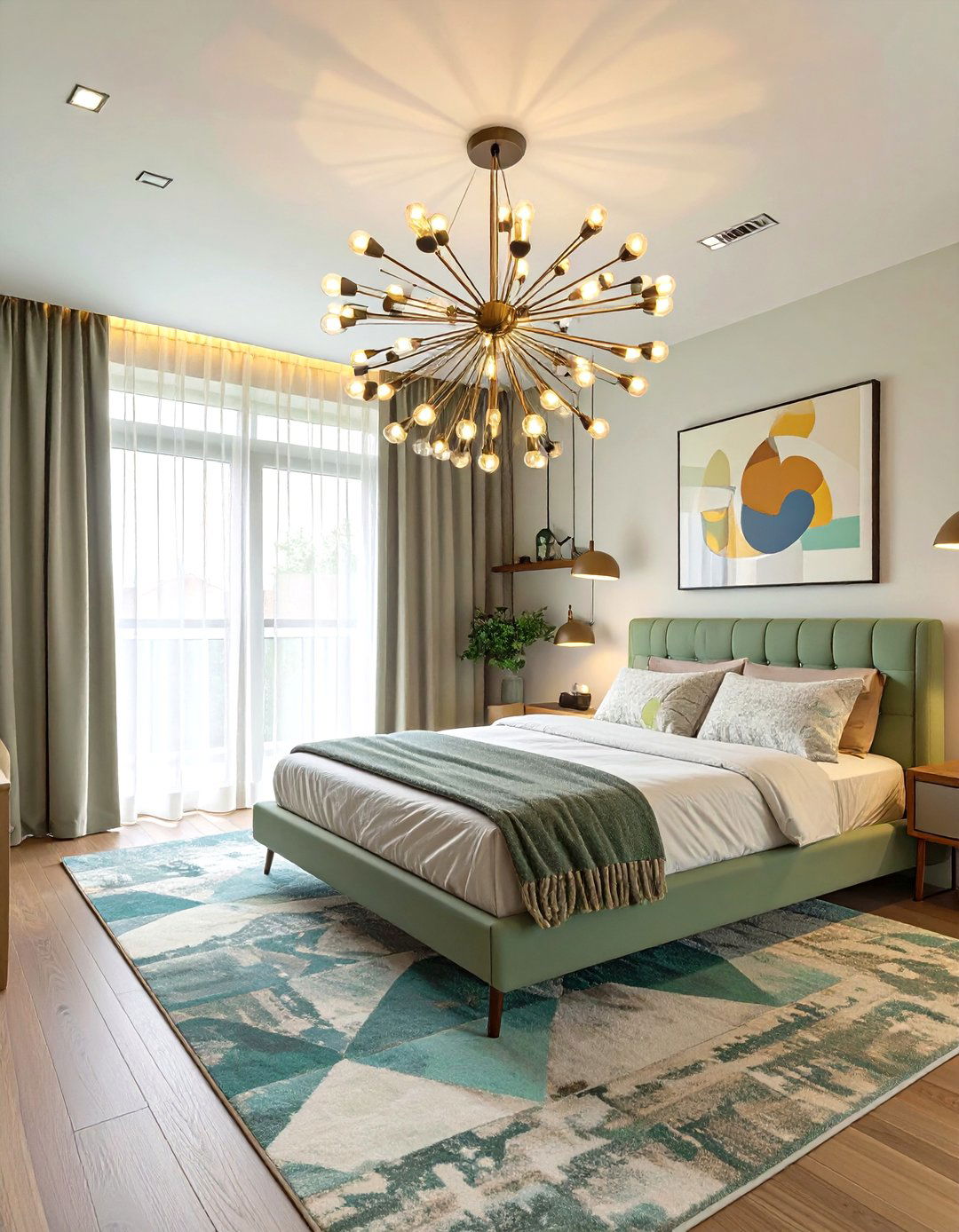A Sputnik Chandelier Focused Bedroom - 30 mid century modern bedroom ideas