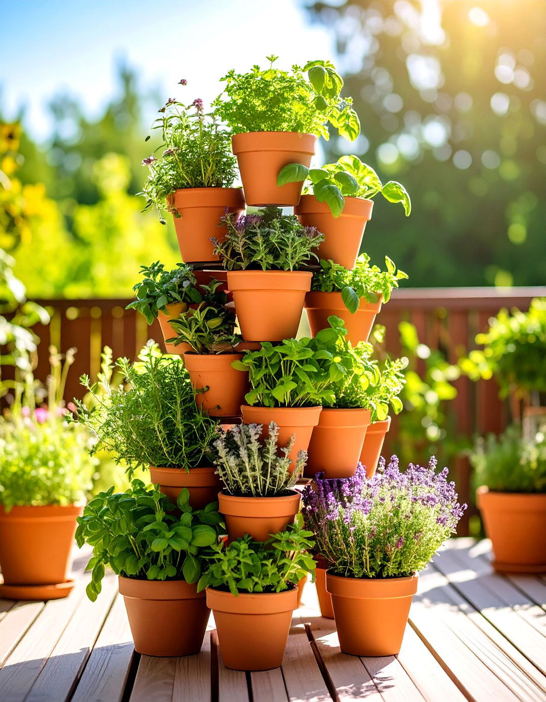 A Stacked Pot Herb Tower - 30 indoor herb garden ideas