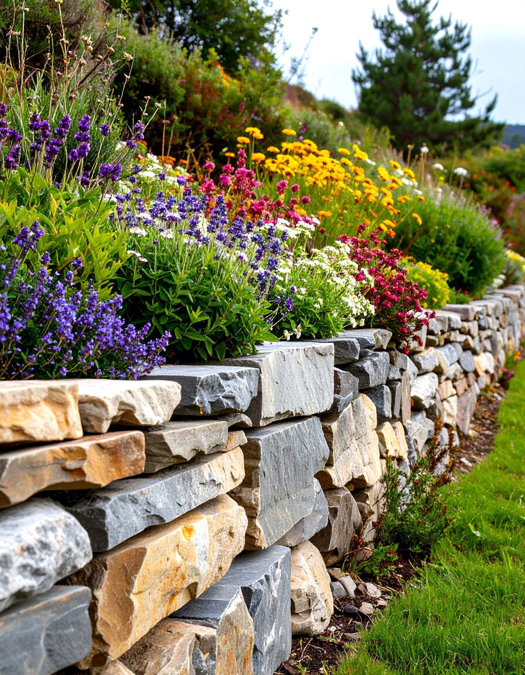 A Stacked Slate Dry Stone Wall Border - 30 garden border ideas