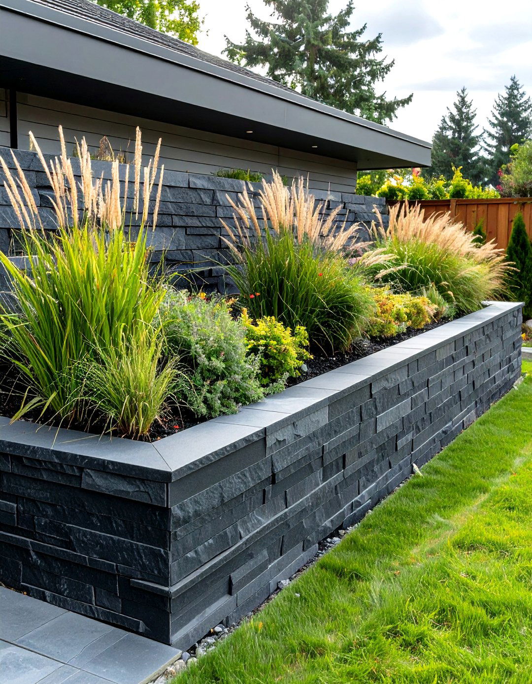 A Stacked Slate Retaining Wall - 30 garden ideas with rocks
