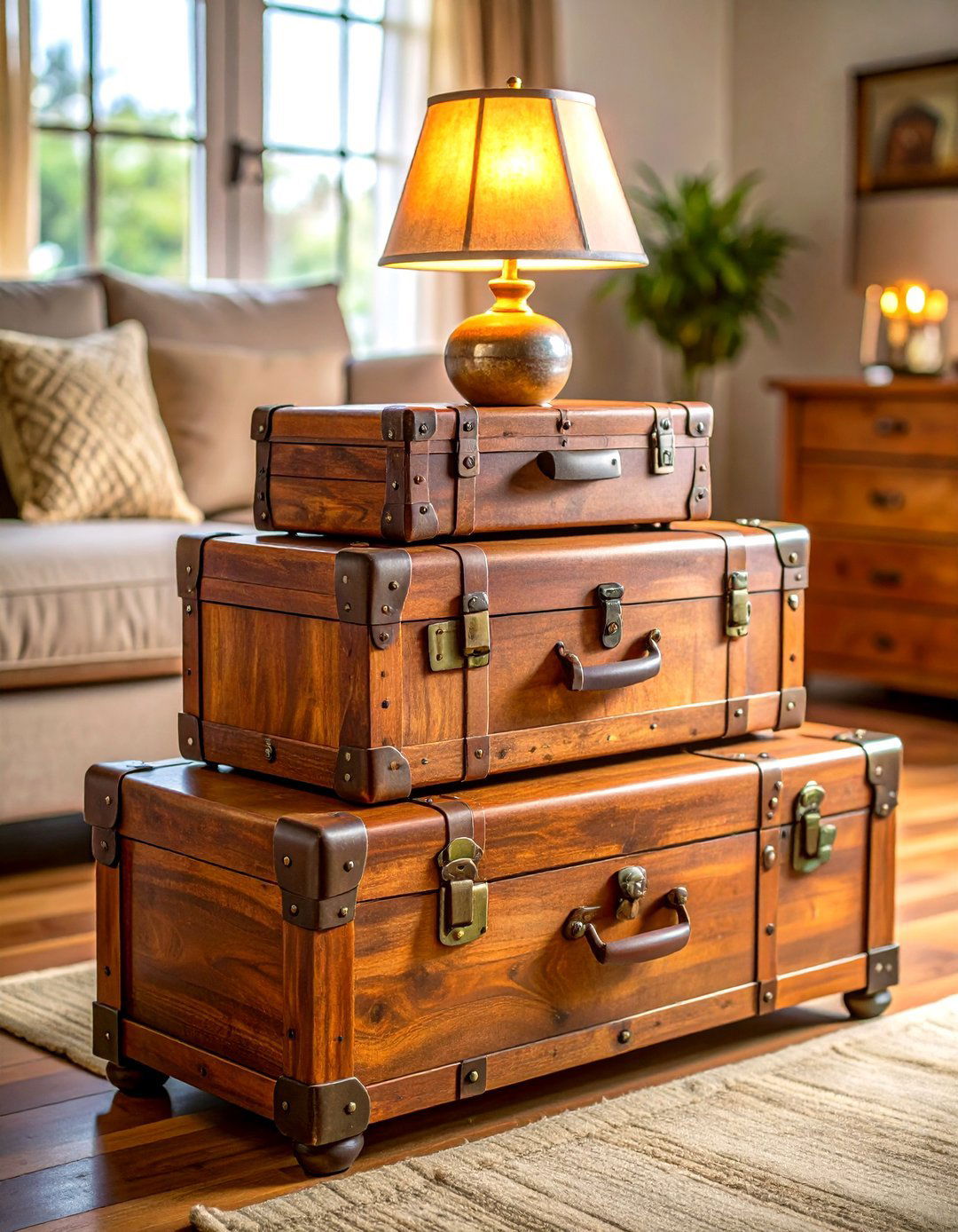 A Stacked Trunk End Table - 30 living room corner ideas