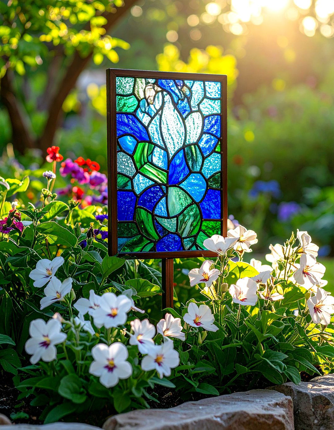 A Stained Glass Panel Garden - 30 garden art ideas