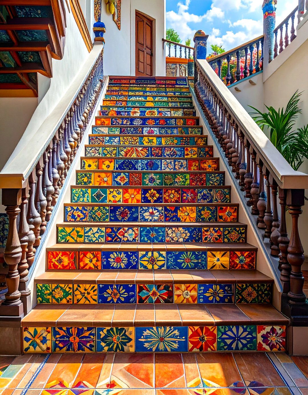 A Staircase with Talavera Tile Risers - 30 mexican house design ideas