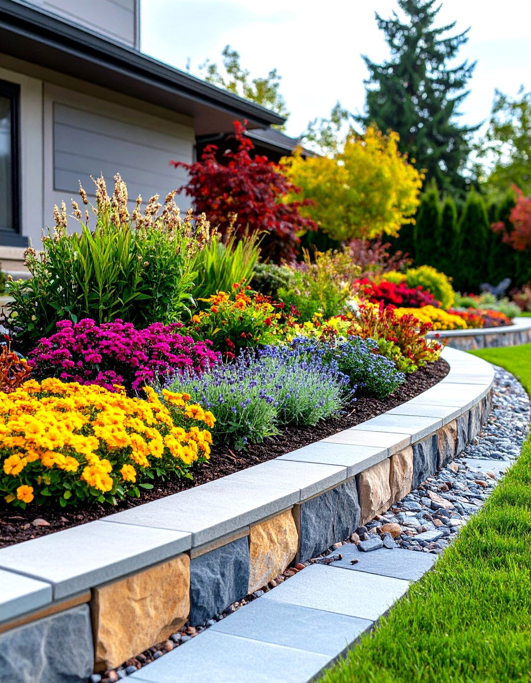A Stamped Concrete Curbing Border - 30 garden border ideas