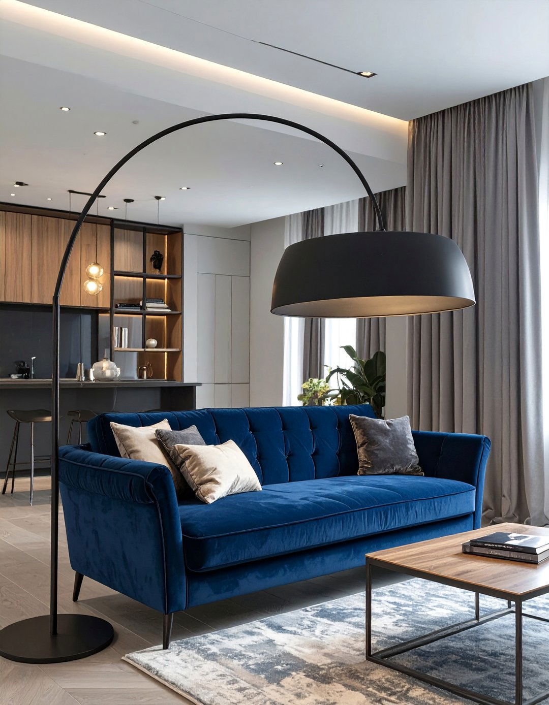 A Statement Arc Floor Lamp Over a Sofa - 30 best lighting for interior design ideas