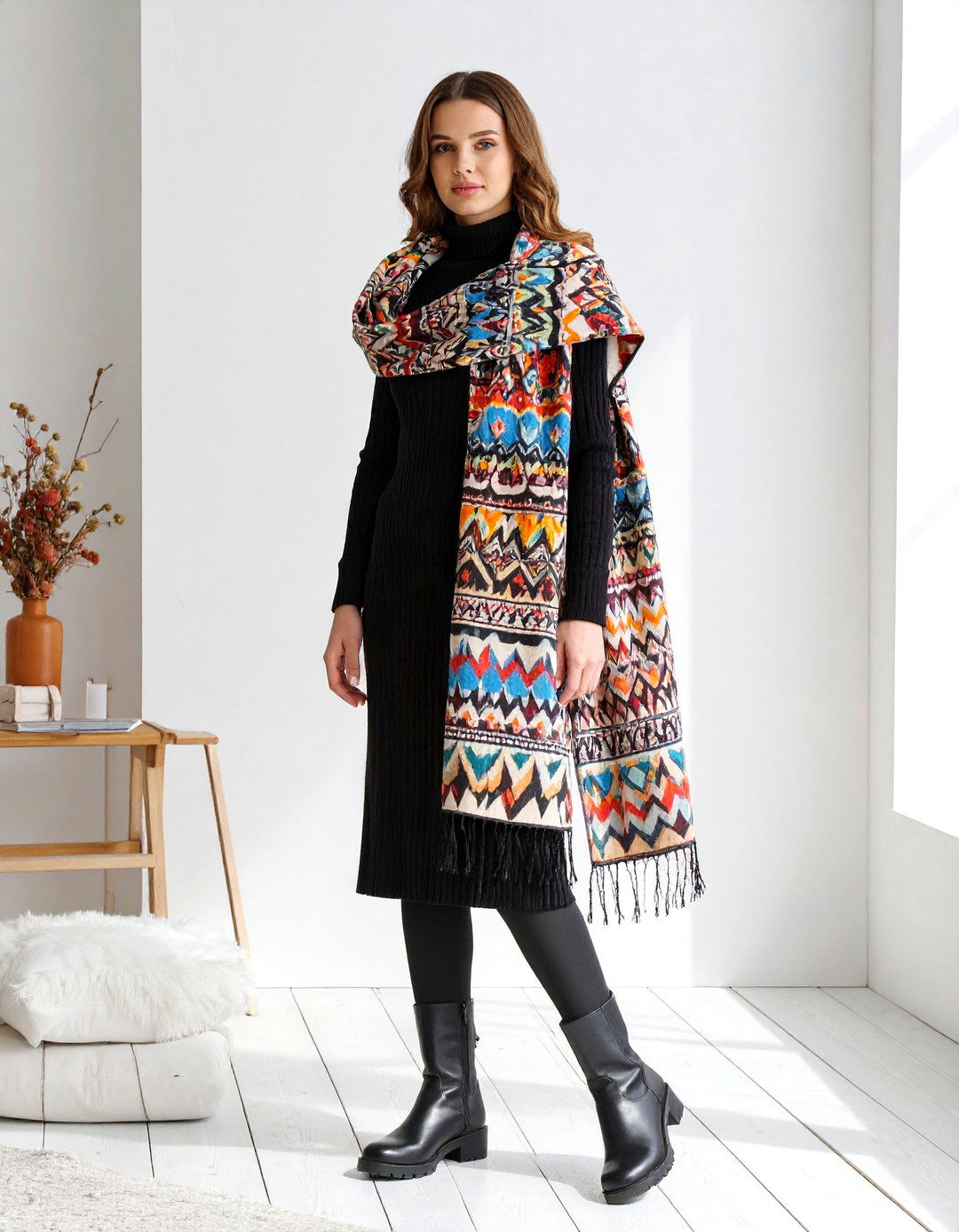 A Statement Scarf as the Focus - 30 baby shower outfit ideas guest winter