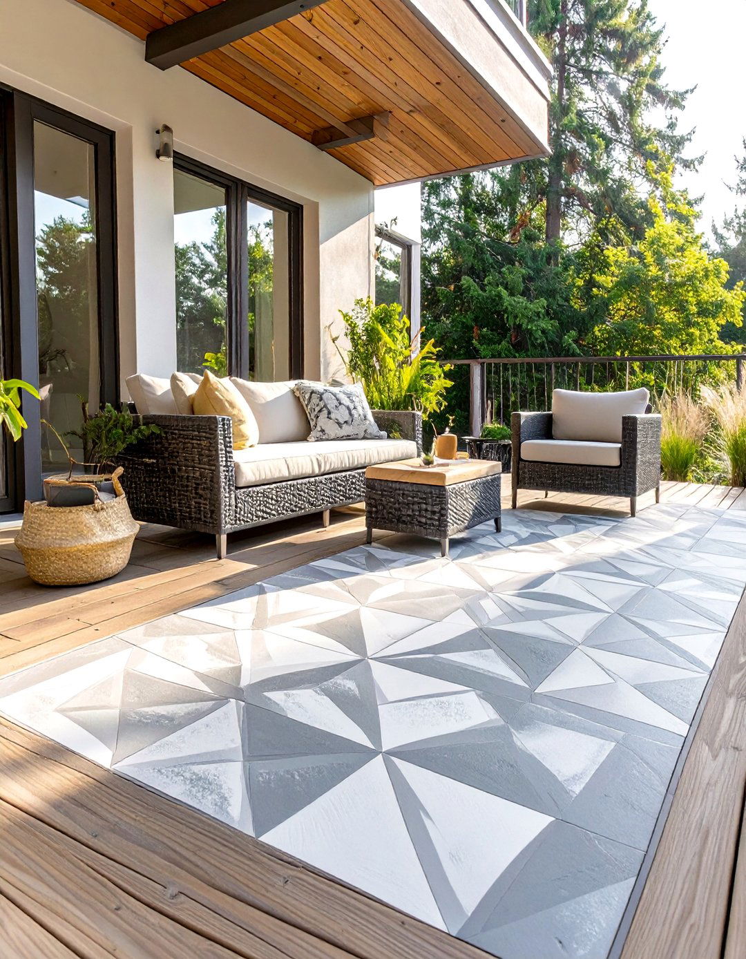 A Stenciled Floor Deck - 30 deck decorating ideas on a budget