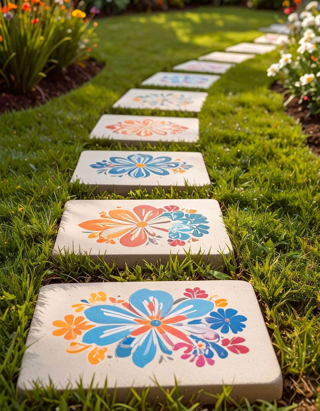 A Stenciled Stepping Stone Path Backyard - 30 cheap backyard ideas
