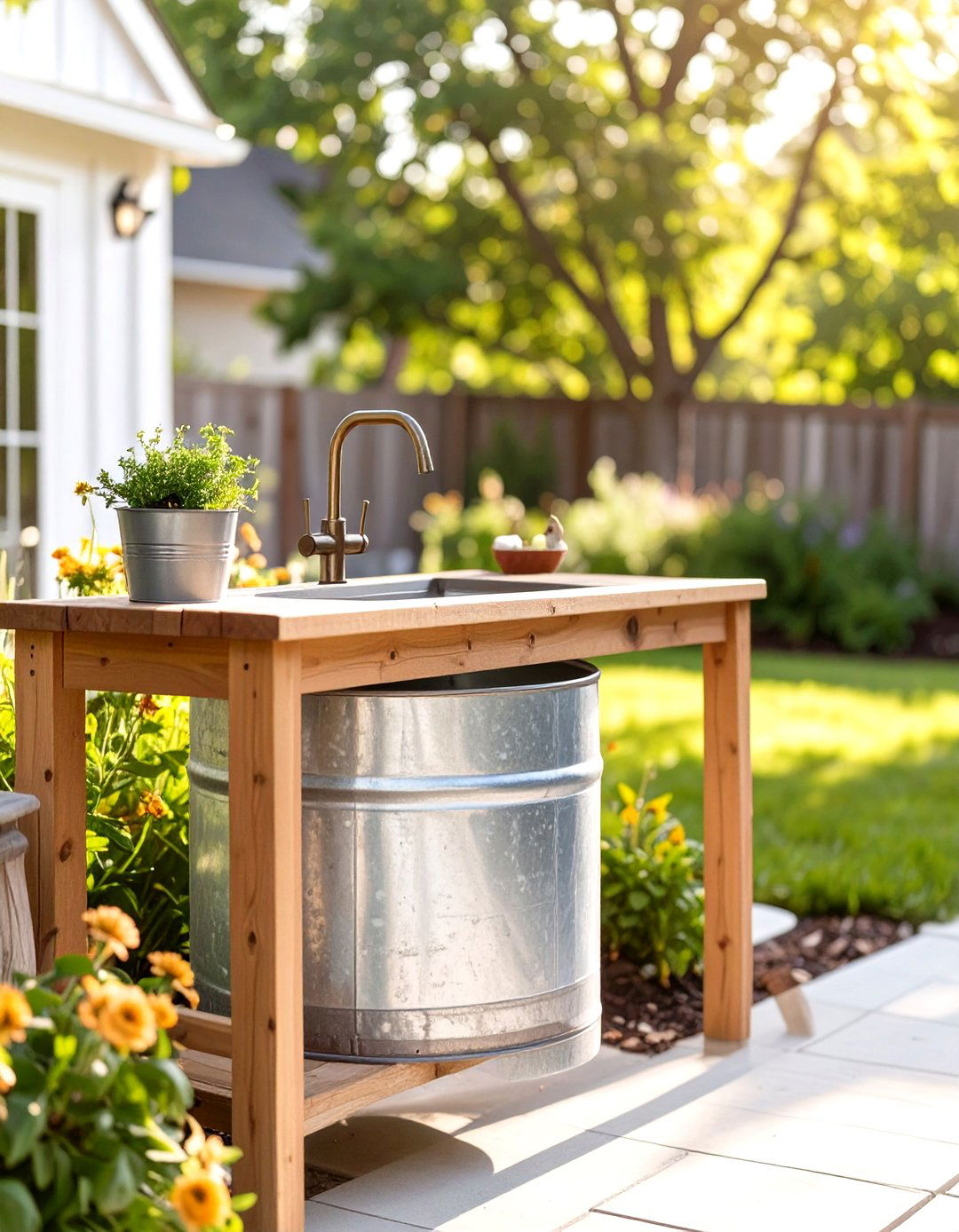A Stock Tank Outdoor Kitchen Sink Station - 30 cheap simple outdoor kitchen ideas