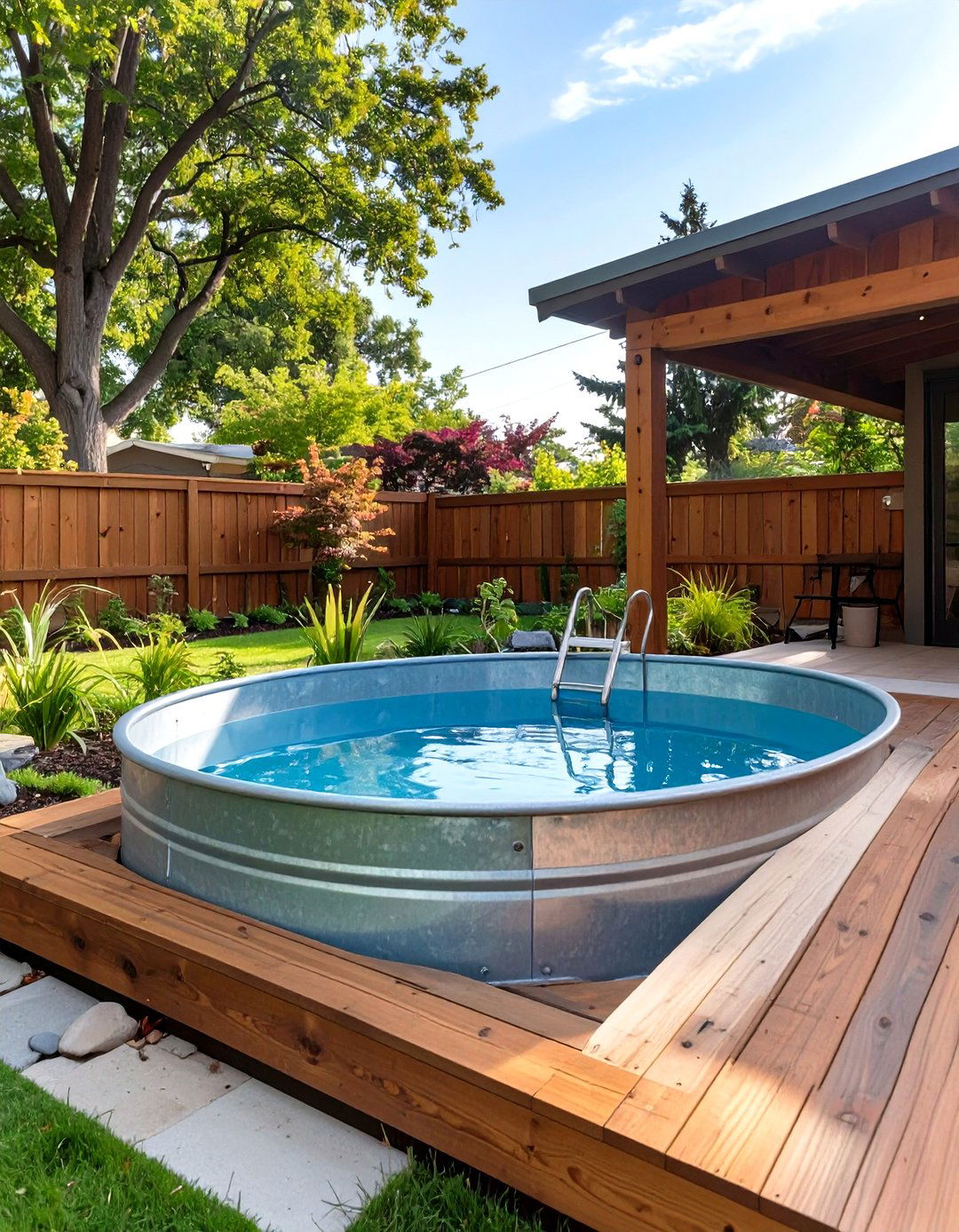 A Stock Tank Plunge Pool for Cooling Off - 30 small backyard landscaping ideas