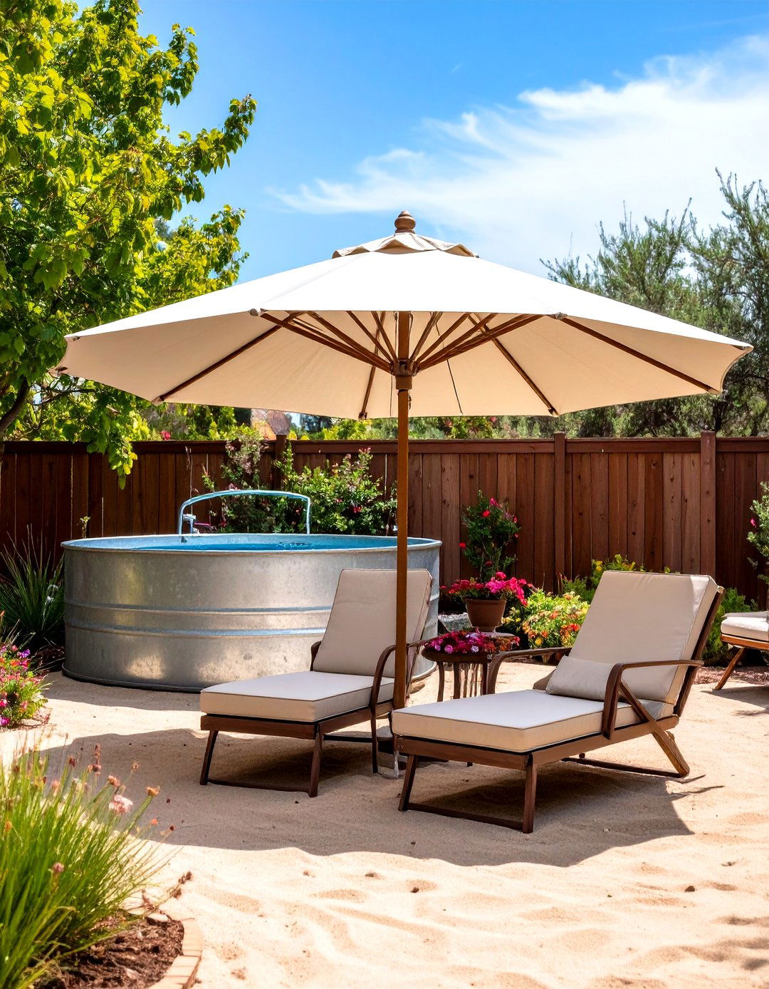 A Stock Tank Poolside Lounge - 30 diy patio ideas on a budget