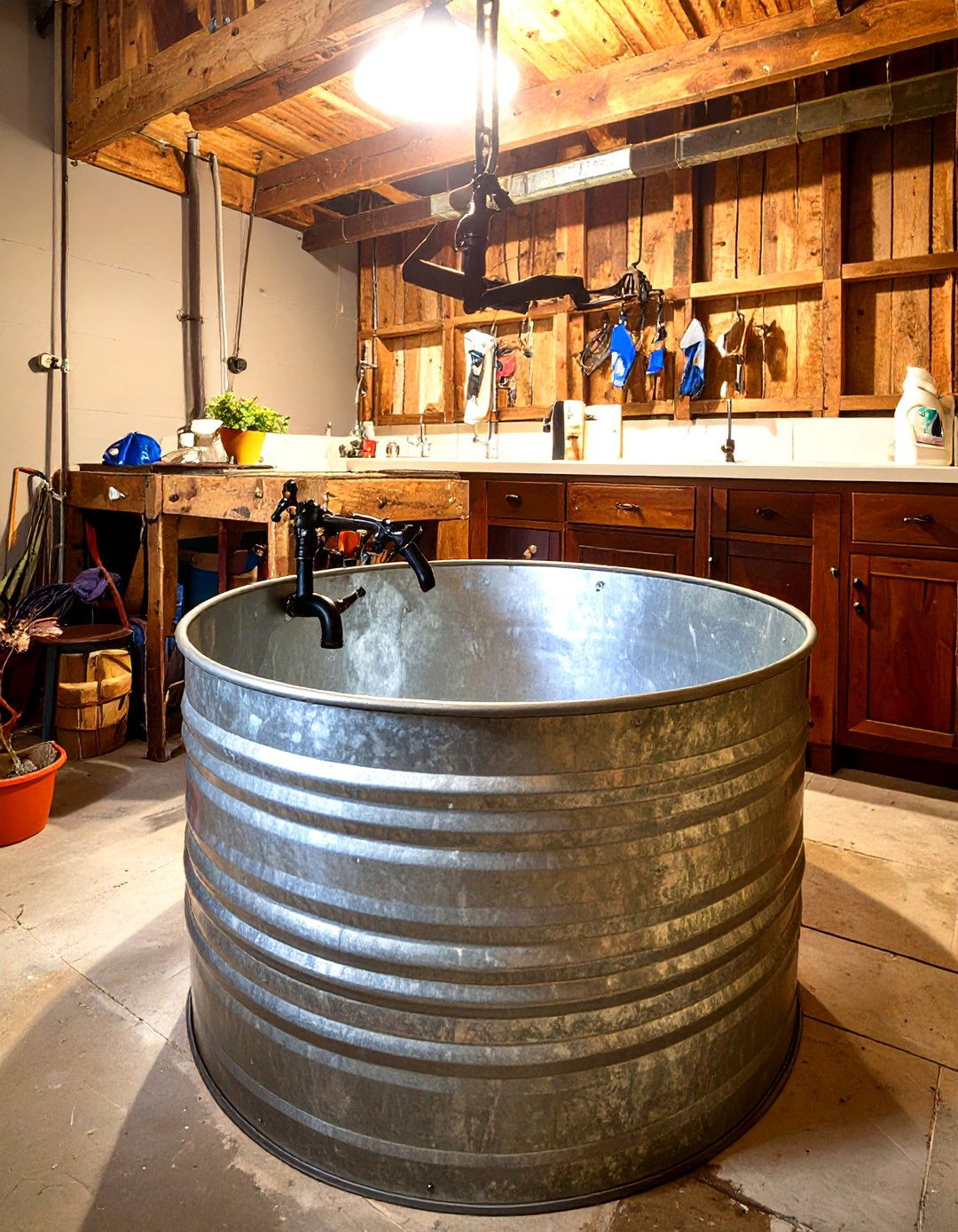 A Stock Tank as a Unique Utility Sink - 30 unfinished basement laundry room ideas