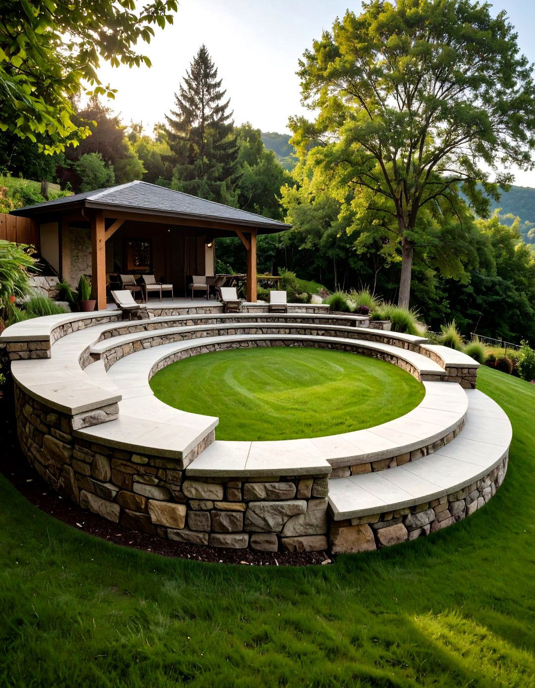 A Stone Amphitheater for Sloped Gardens - 30 garden ideas with rocks