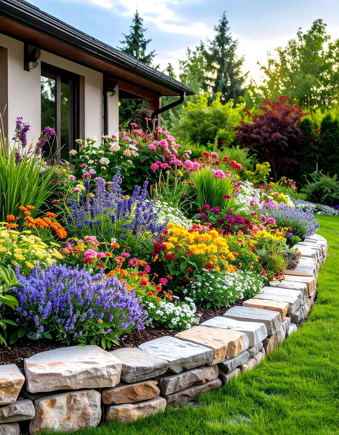 A Stone Edged Flower Bed - 30 easy landscaping ideas