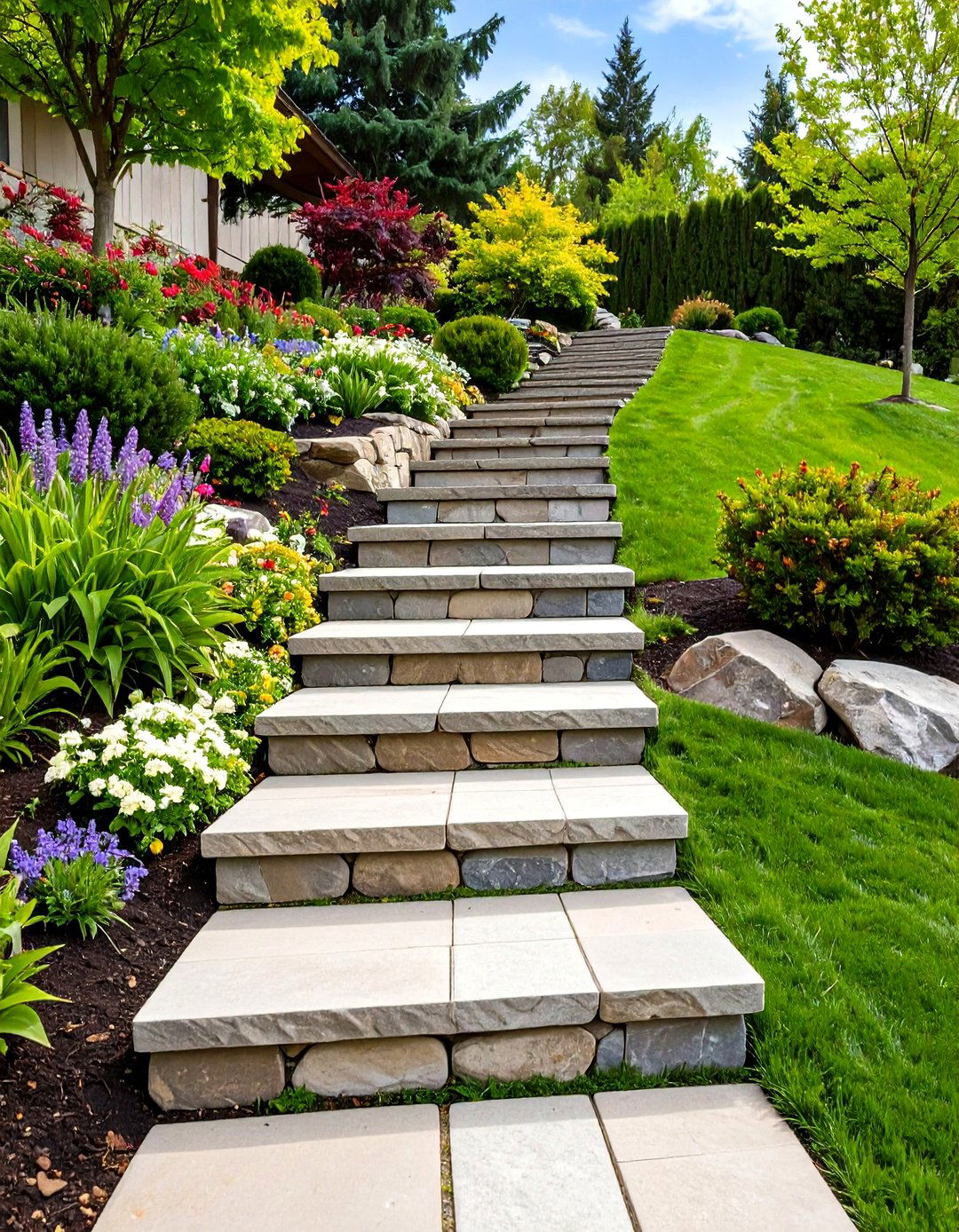 A Stone Stairway on a Slope - 30 landscaping ideas with rocks
