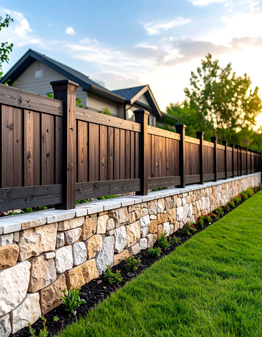 A Stone and Wood Fence - 30 fence ideas for backyard