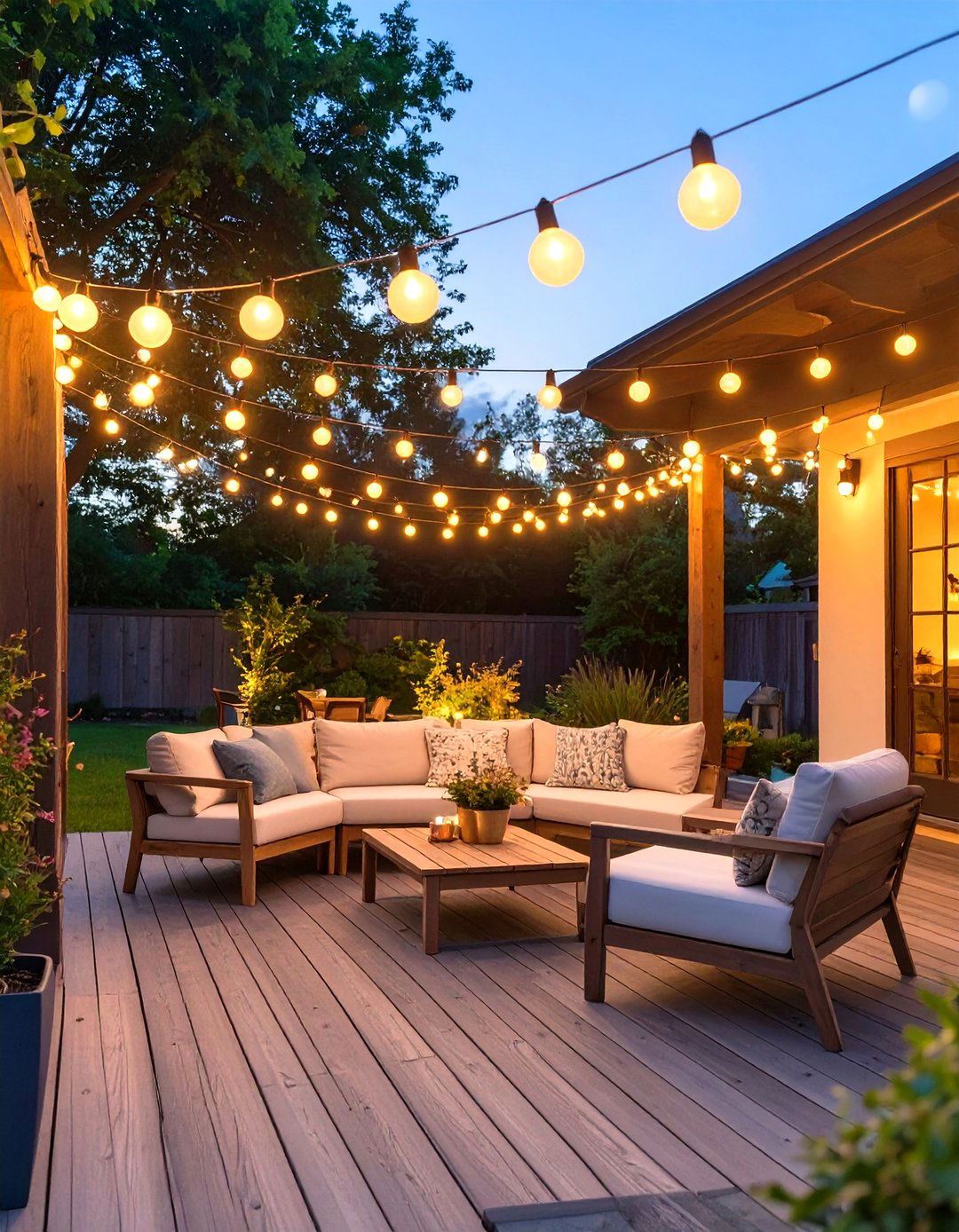 A String Light Canopy Over the Patio - 30 simple patio ideas