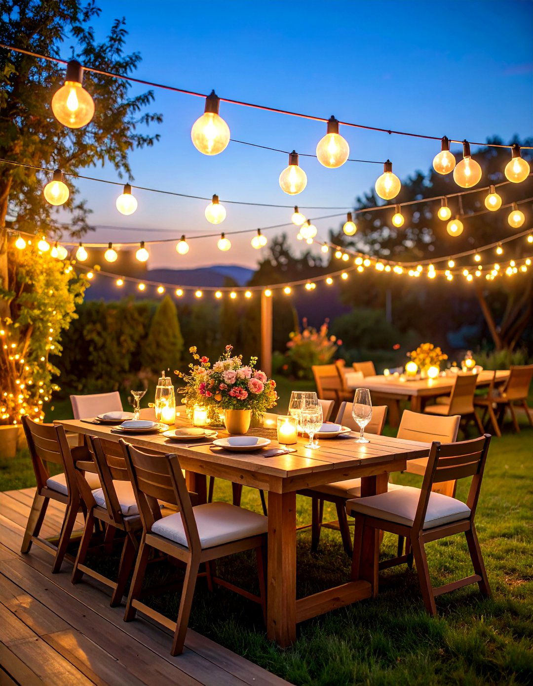 A String of Outdoor Globe Lights - 30 outdoor table decor ideas