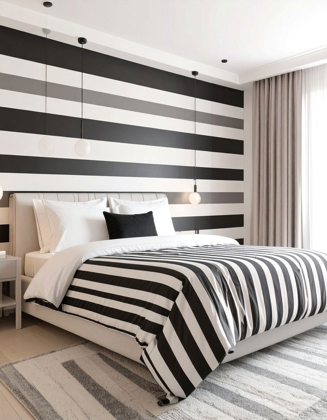 A Striped Theme Black and White Bedroom - 30 black and white bedroom ideas