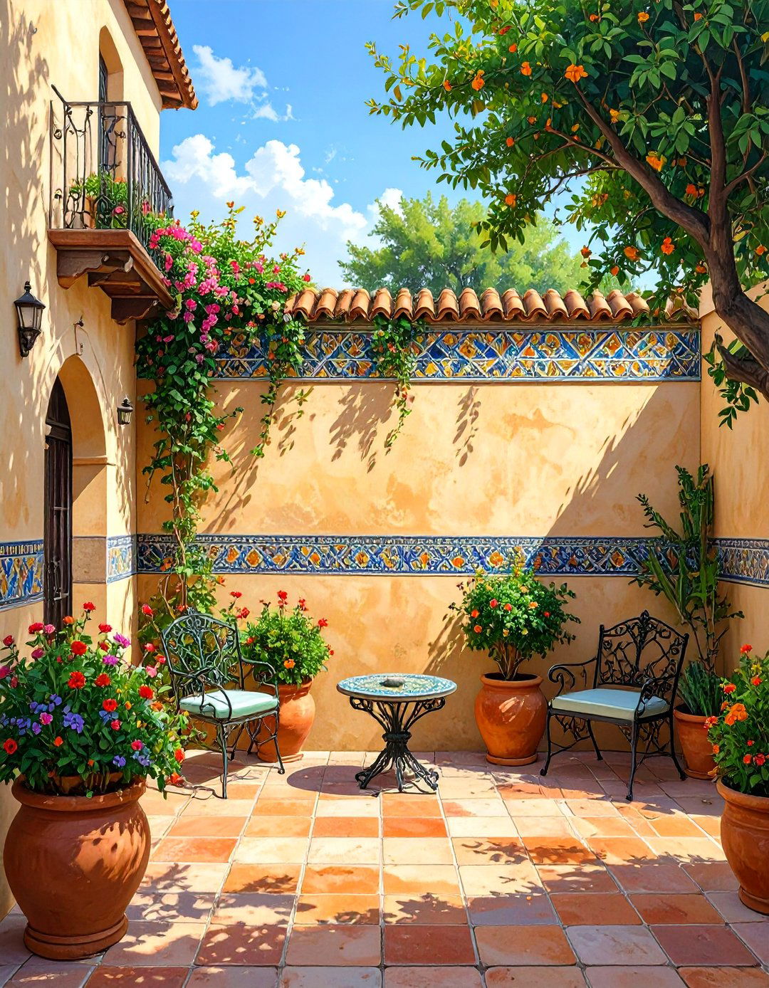 A Stucco Wall with Tile Accents - 30 backyard privacy fence ideas