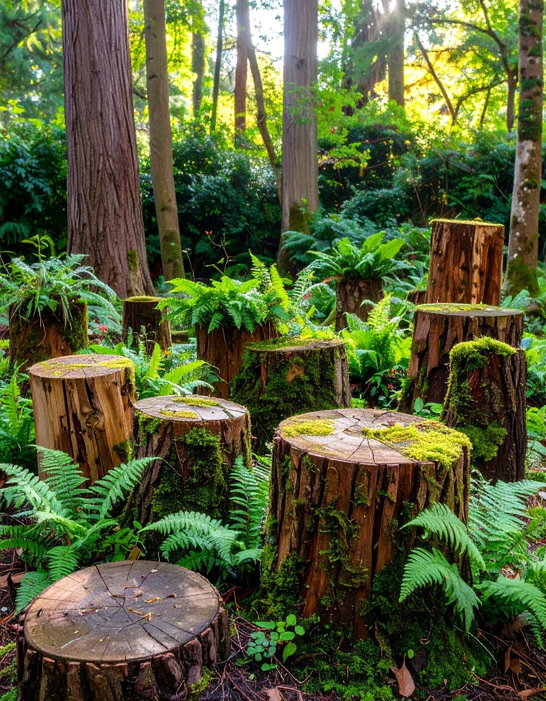 A Stumpery Garden with Ferns - 30 inexpensive landscaping ideas
