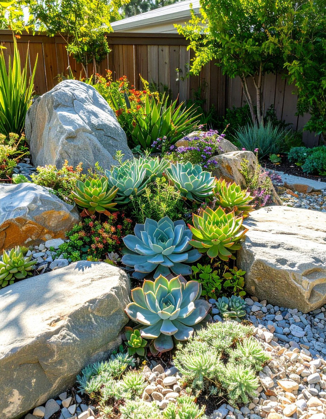 A Succulent Rock Garden - 30 budget cheap simple front yard landscaping ideas