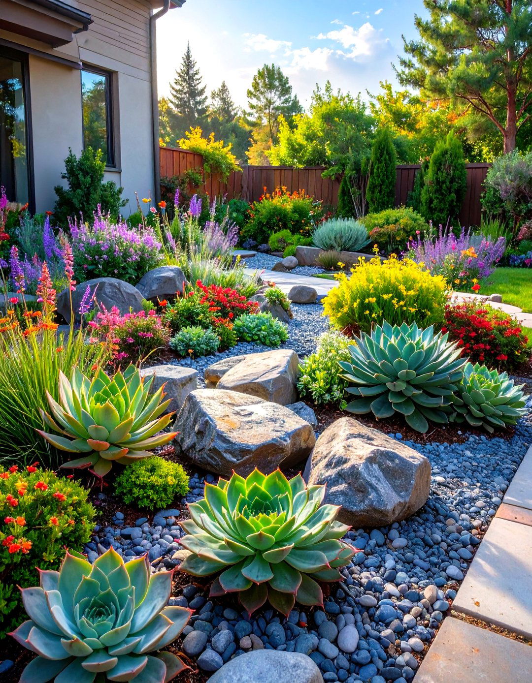 A Succulent Rock Garden Feature - 30 modern backyard ideas on a budget