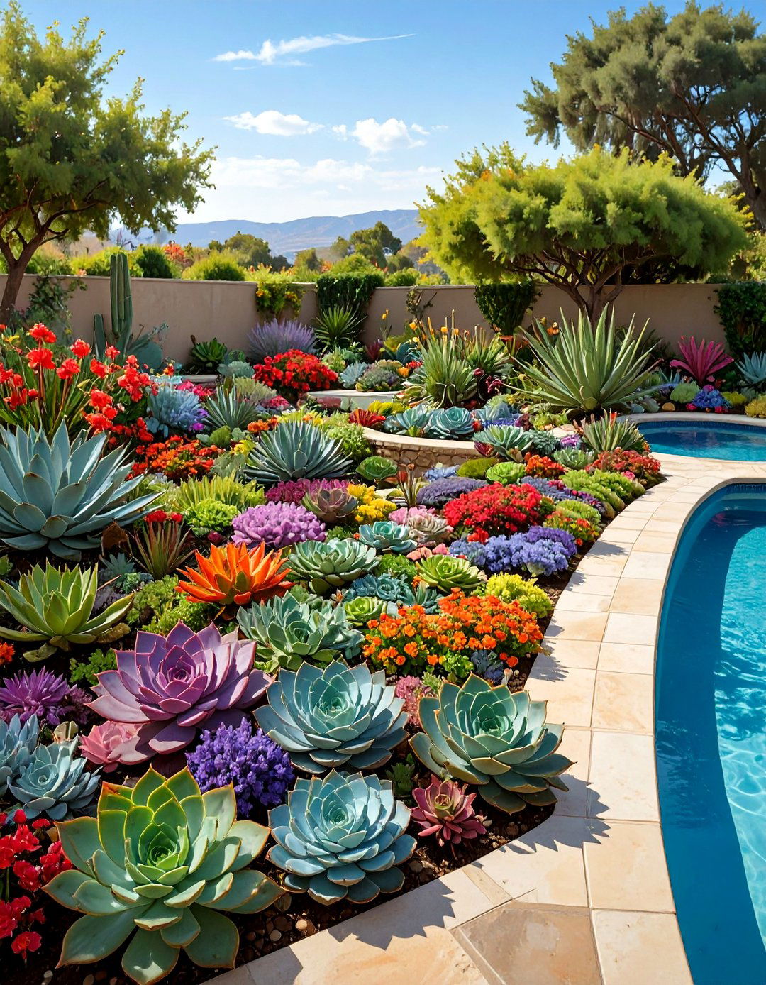 A Succulent Tapestry Pool Landscape - 30 low maintenance pool landscape design ideas