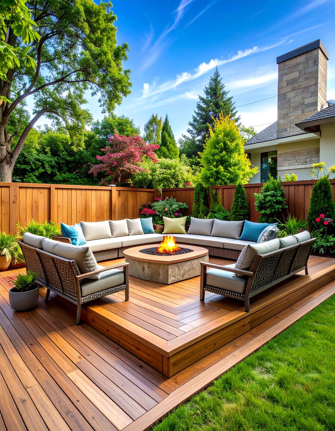 A Sunken Conversation Pit Deck - 30 ai deck design ideas