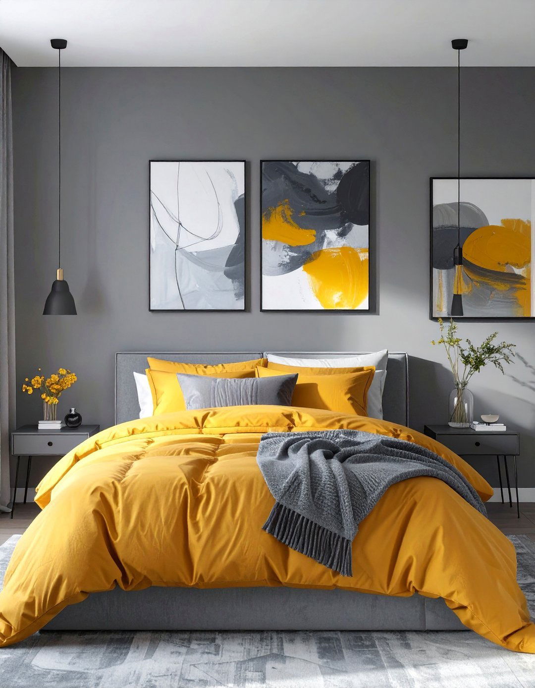 A Sunny Marigold and Gray Bedroom - 30 colorful bedroom ideas