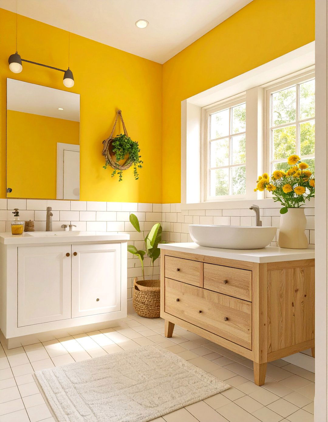 A Sunny Marigold and White Bathroom