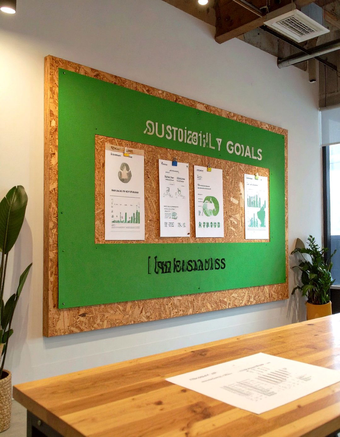 A Sustainability Goals Green Board - 30 office bulletin board ideas