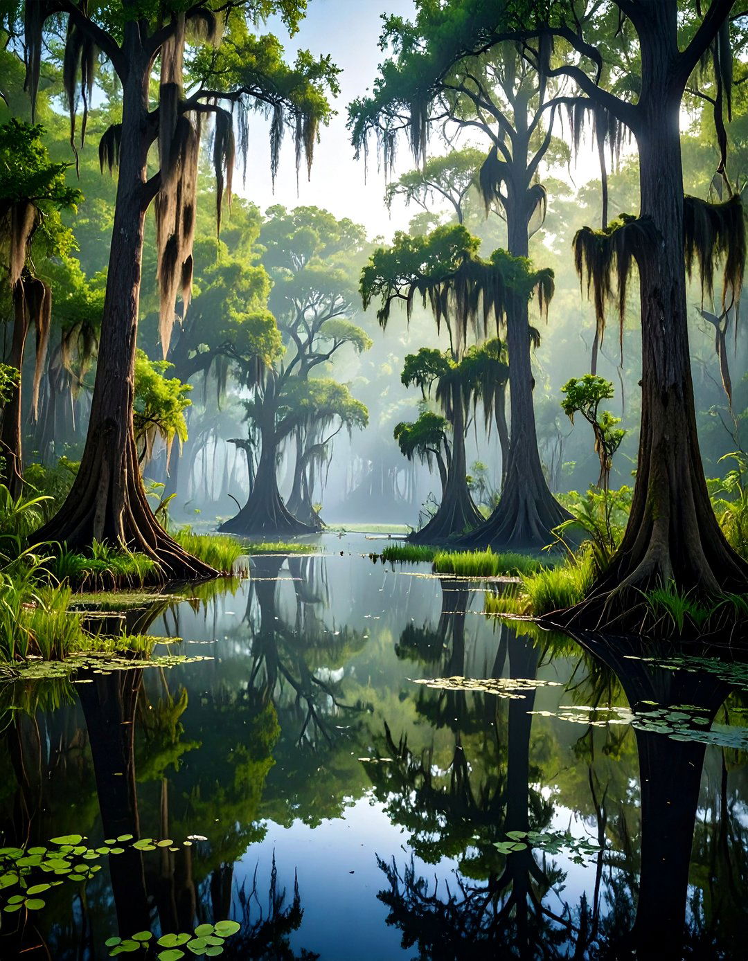 A Swamp with Cypress Trees and Spanish Moss - 30 landscape drawing ideas