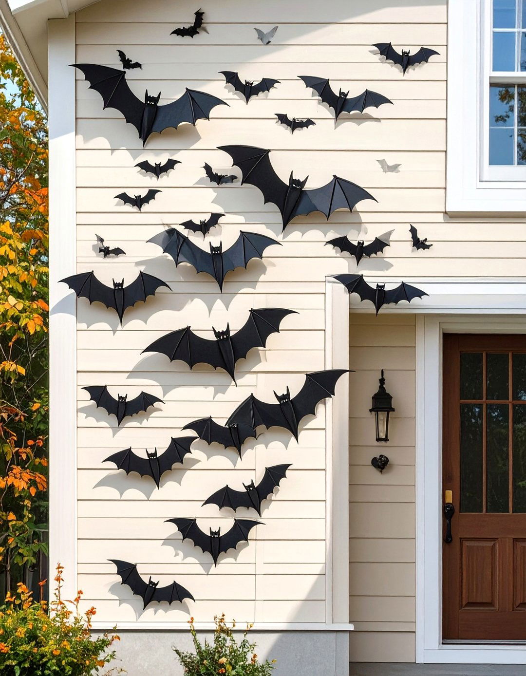 A Swarm of Flying Bats - 30 outdoor halloween decoration ideas