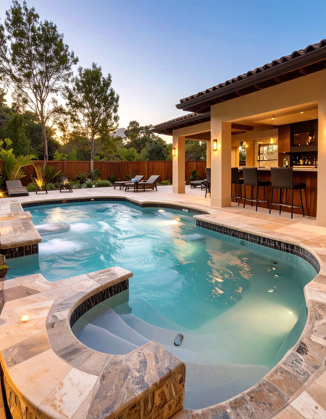 A Swim Spa with a Built in Bar - 30 above ground swim spa landscaping ideas