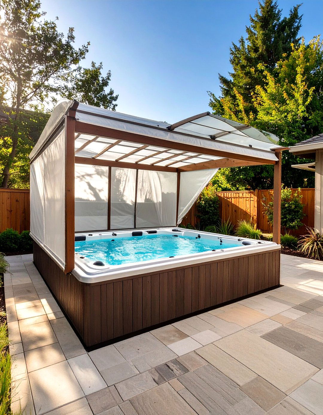 A Swim Spa with a Retractable Enclosure - 30 above ground swim spa landscaping ideas