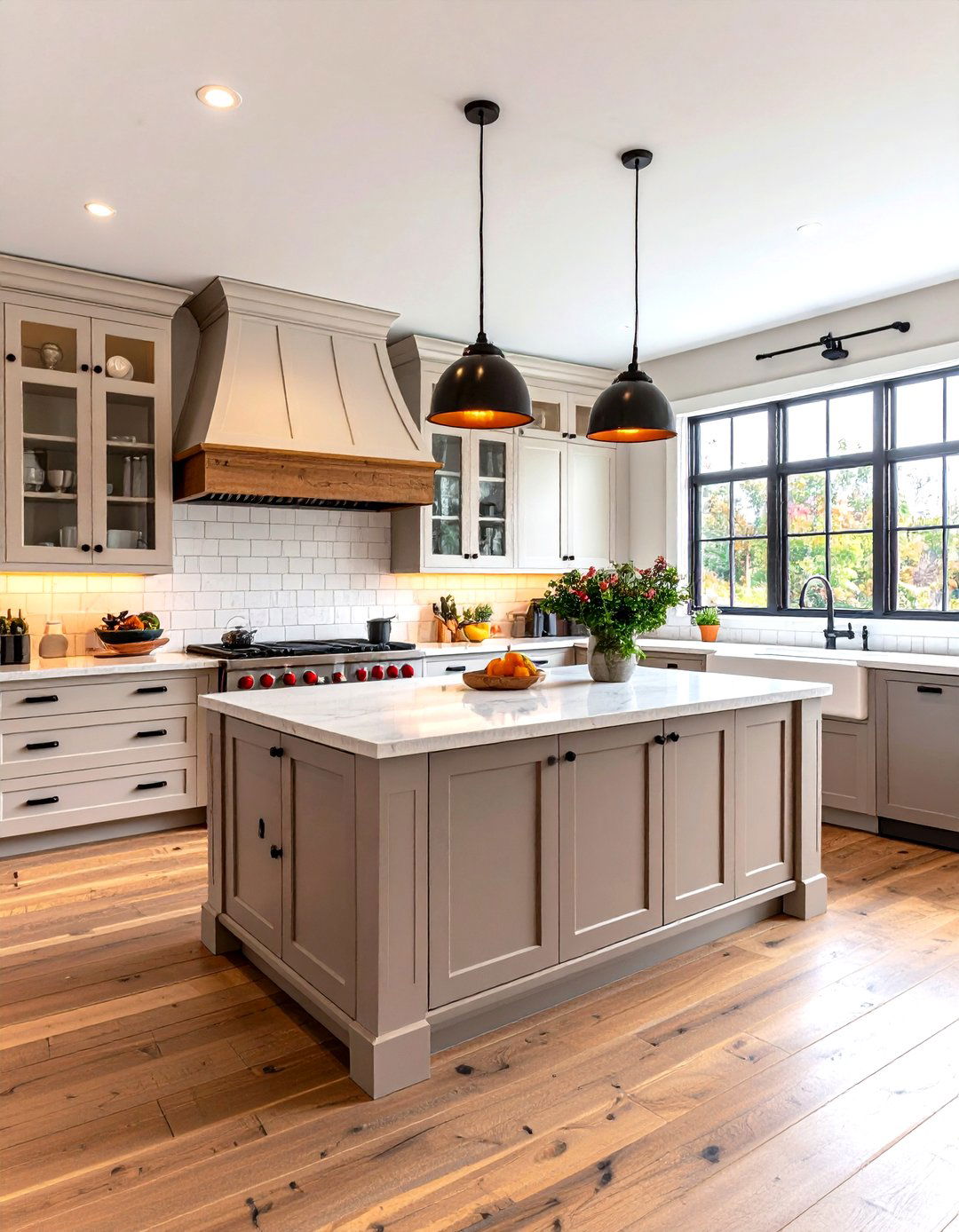 A Symmetrical Design Farmhouse Kitchen - 30 farmhouse kitchen decor ideas