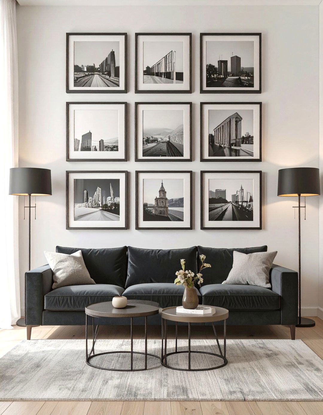 A Symmetrical Gallery Wall - 30 modern large wall decor ideas for living room