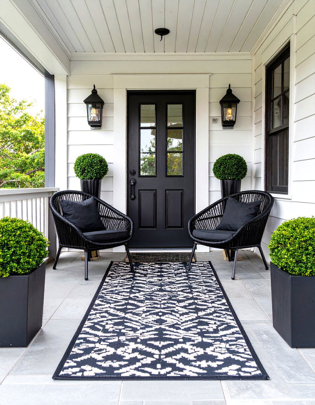 A Symmetrical Modern Farmhouse Front Porch - 30 long narrow front porch decorating ideas