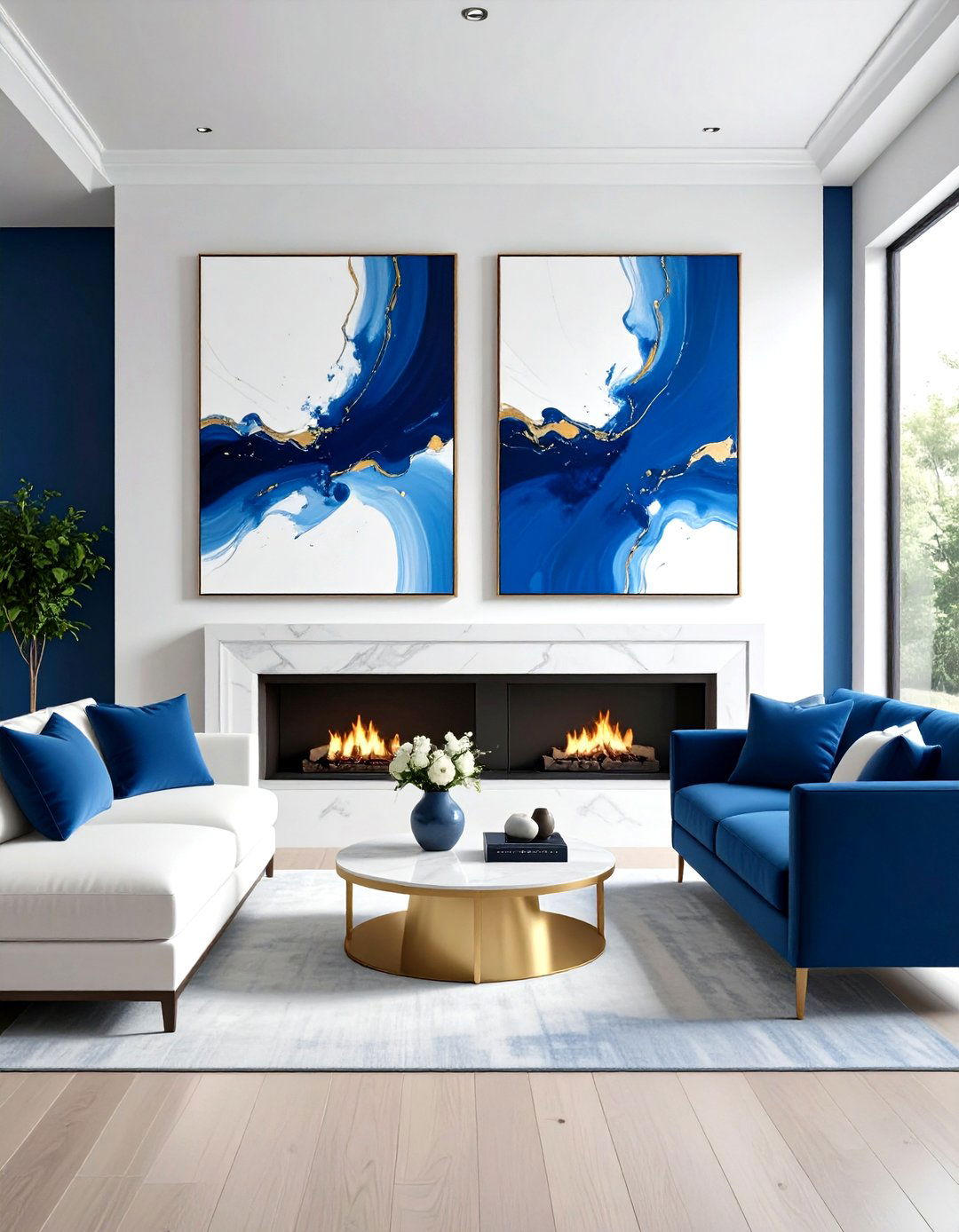 A Symmetrical Pair of Large Artworks - 30 family room wall decor ideas