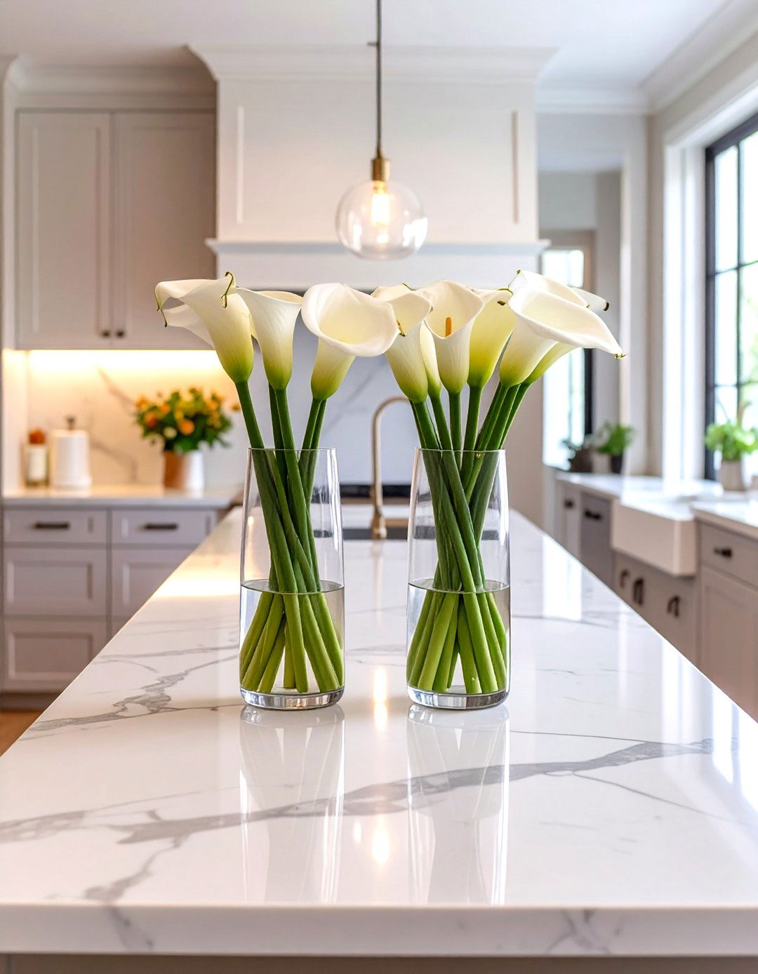 A Symmetrical Twin Vase Kitchen Island - 30 centerpiece kitchen island decor ideas