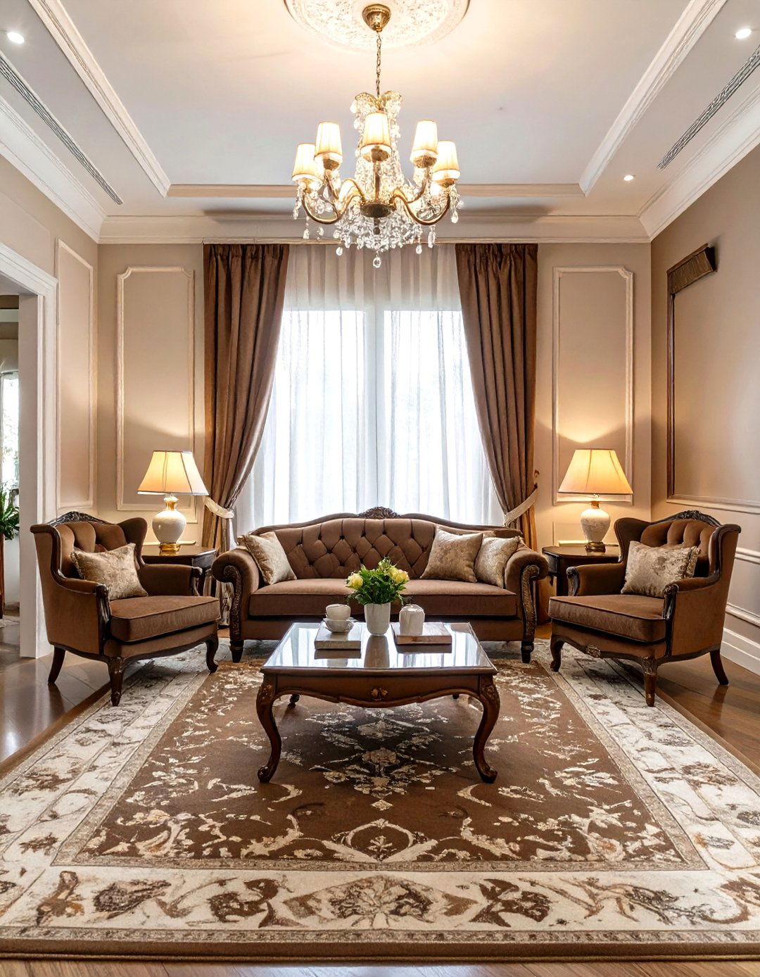 A Symmetrical and Formal Living Room - 30 brown sofa living room ideas