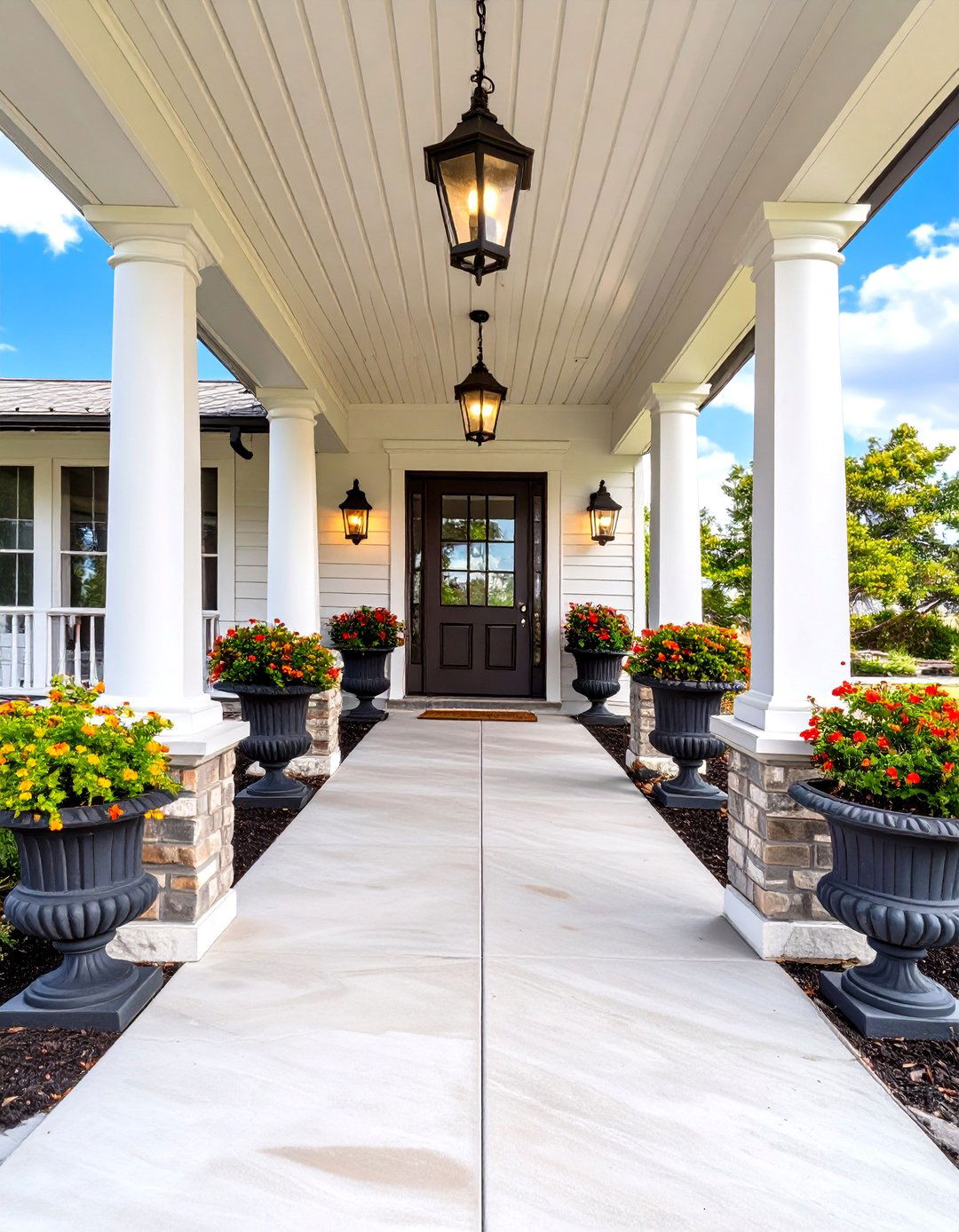 A Symmetrical and Formal Look - 30 front porch ideas for ranch style homes before and after
