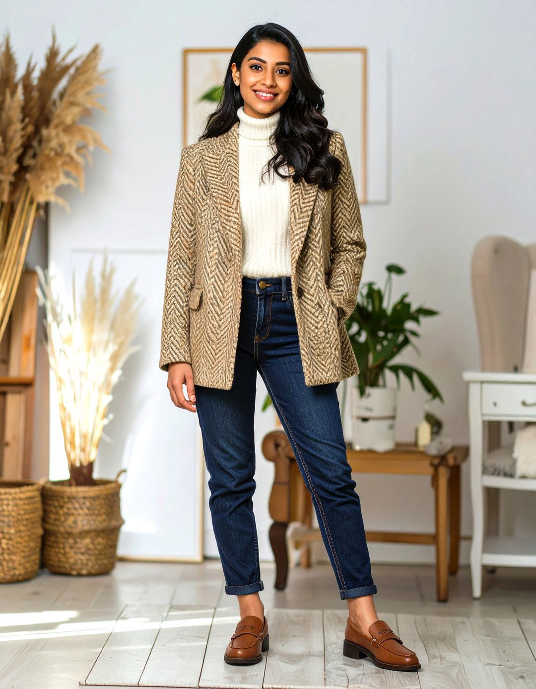 A Tailored Blazer with Dark Denim - 30 baby shower outfit ideas guest winter