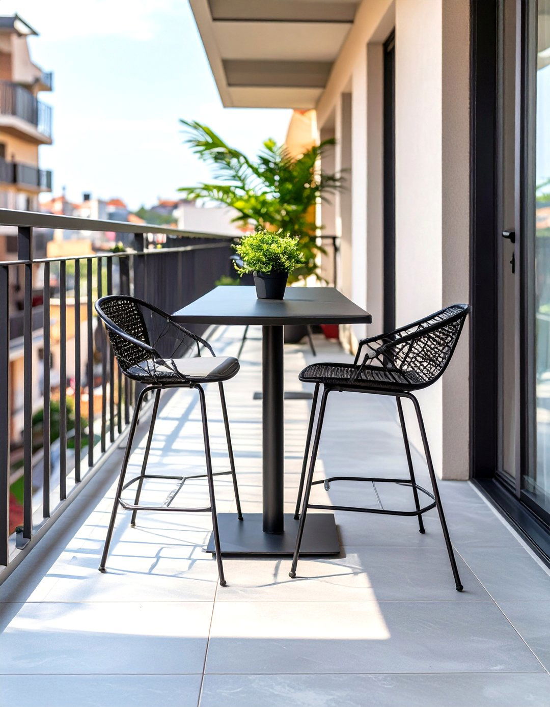 A Tall and Narrow Bar Table Set - 30 small patio furniture ideas