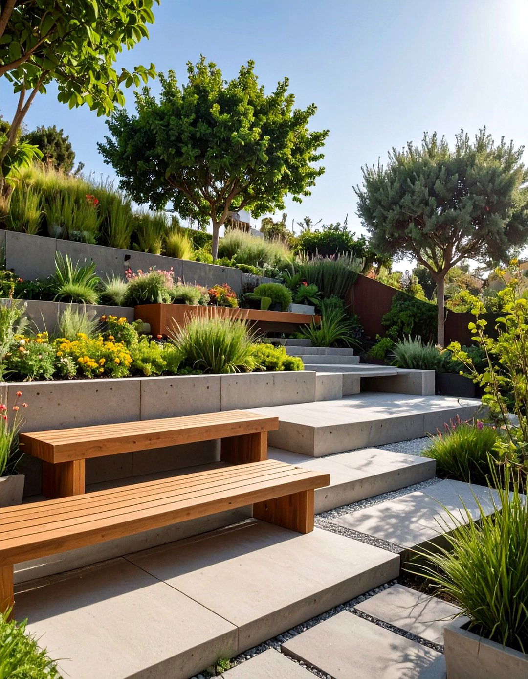 A Terraced Garden with Geometric Landscaping - 30 bauhaus interior design ideas